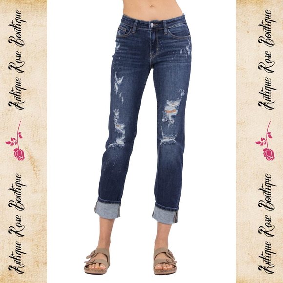 🌹 Judy Blue Bleach Splash Boyfriend Jeans - Picture 1 of 10